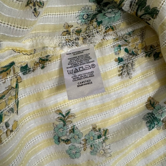 Loft Floral Tie Neck Button Up Blouse Yellow Size Large yellow white striped - Picture 8 of 9
